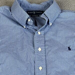 Ralph Lauren Shirt Mens XL Blue White Checked Oxford Classic Fit  Blue Pony